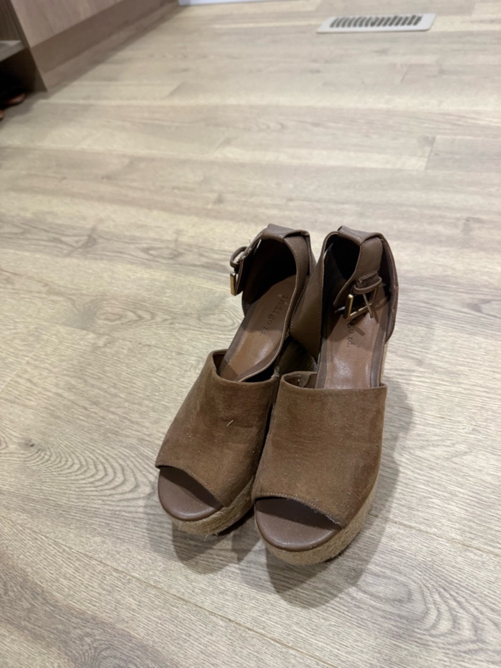 Brown Suede Peep-Toe Platform Sandals - Women